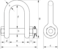 G-4553 Green Pin Dee Shackles Technical Drawing